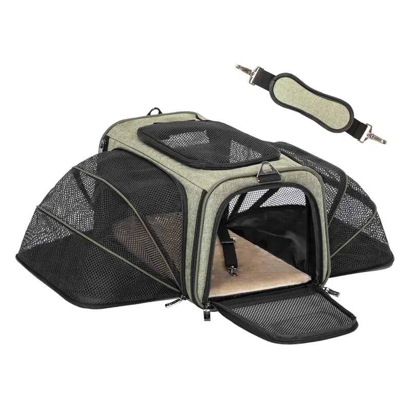 PETSFIT Expandable Detachable Airline-Approved Pet Carrier Backpack, 23.5" L x 16" W x 9" H - Durable Oxford Fabric with Scratch-Resistant Mesh for Kittens, Cats, and Dogs, Designed to Fit Under Airplane Seats