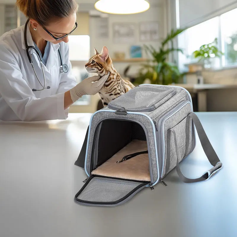 PETSFIT Expandable Detachable Airline-Approved Pet Carrier Backpack, 23.5" L x 16" W x 9" H - Durable Oxford Fabric with Scratch-Resistant Mesh for Kittens, Cats, and Dogs, Designed to Fit Under Airplane Seats