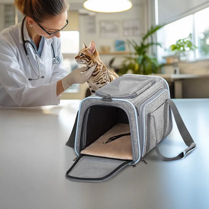 PETSFIT Expandable Detachable Airline-Approved Pet Carrier Backpack, 23.5" L x 16" W x 9" H - Durable Oxford Fabric with Scratch-Resistant Mesh for Kittens, Cats, and Dogs, Designed to Fit Under Airplane Seats