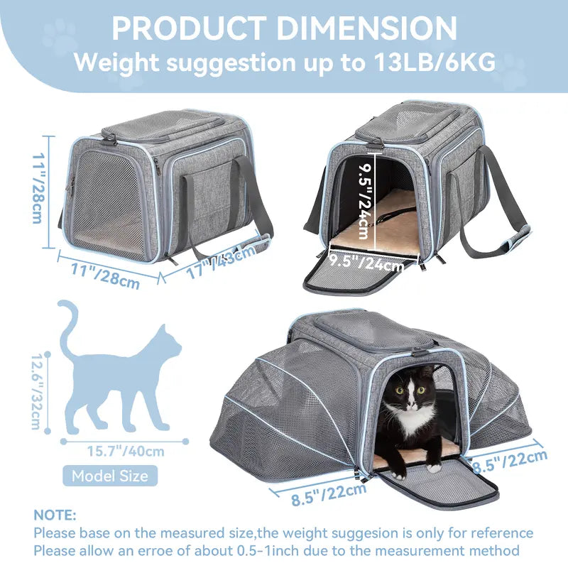 PETSFIT Expandable Detachable Airline-Approved Pet Carrier Backpack, 23.5" L x 16" W x 9" H - Durable Oxford Fabric with Scratch-Resistant Mesh for Kittens, Cats, and Dogs, Designed to Fit Under Airplane Seats