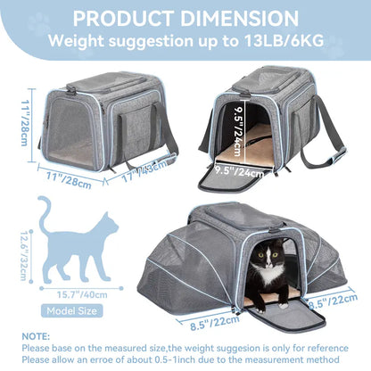 PETSFIT Expandable Detachable Airline-Approved Pet Carrier Backpack, 23.5" L x 16" W x 9" H - Durable Oxford Fabric with Scratch-Resistant Mesh for Kittens, Cats, and Dogs, Designed to Fit Under Airplane Seats