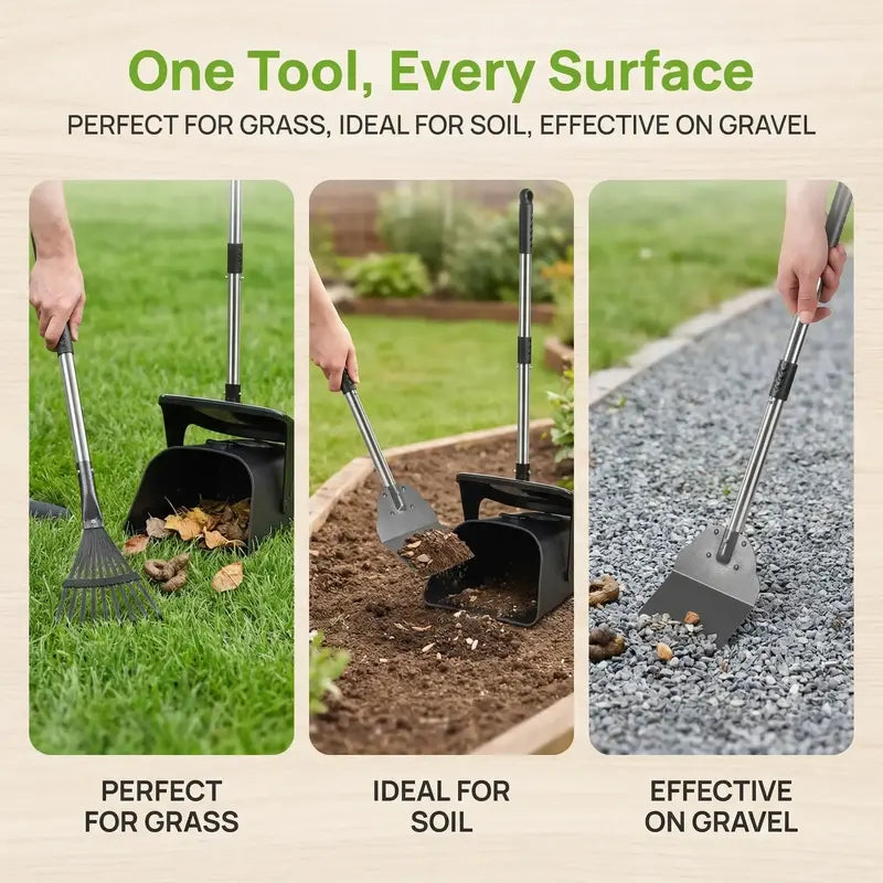 Professional Heavy-Duty Stainless Steel Dog Pooper Scooper Kit - 40" Portable Cleaning Set with Bin, Rake, Spade, 20 Waste Bags, Hook, and Metal Tool for Medium and Large Dogs