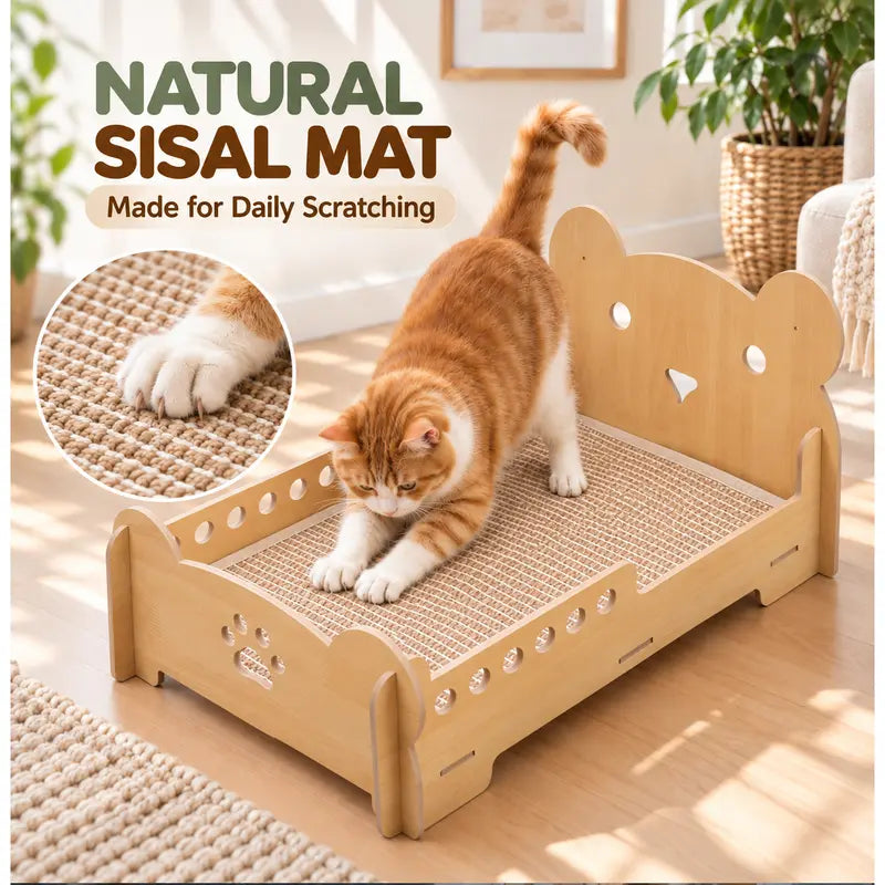 Indoor Sisal Cat Bed: Durable Wooden Cat Sofa with Integrated Natural Sisal Scratching Surface, Comfortable Pet Furniture