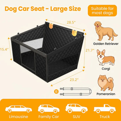 Premium Large Dog Car Seat with Triple Mesh Windows - Waterproof, Stable, Ventilated Quilted Pet Back Seat Extender with Rigid Base, Ideal Protection Cover for Vehicles