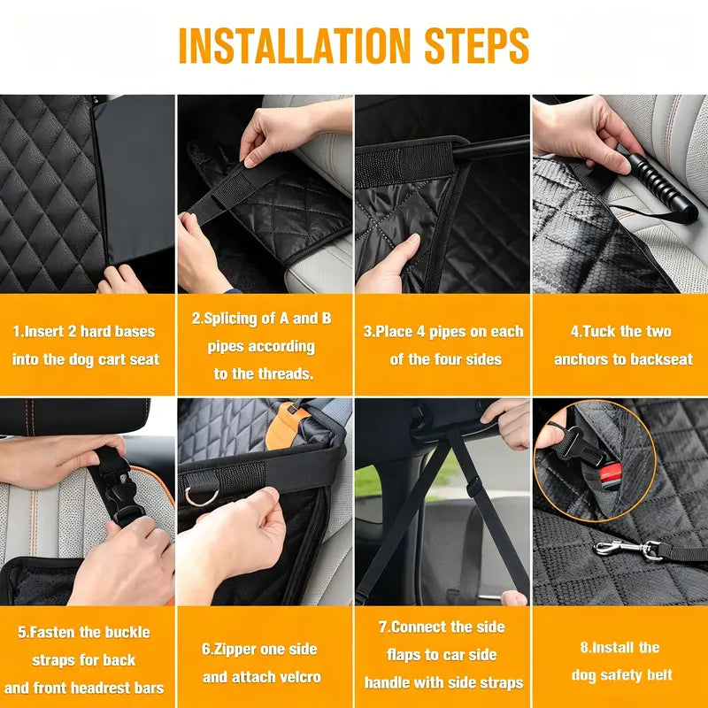 Premium Large Dog Car Seat with Triple Mesh Windows - Waterproof, Stable, Ventilated Quilted Pet Back Seat Extender with Rigid Base, Ideal Protection Cover for Vehicles