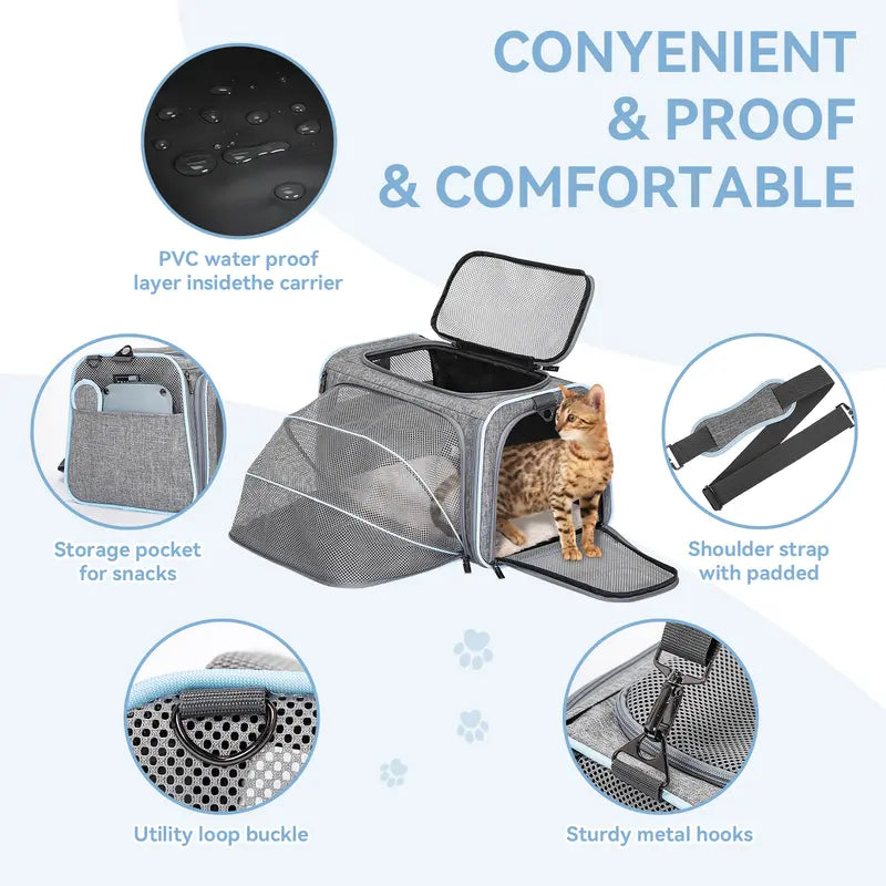 PETSFIT Expandable Detachable Airline-Approved Pet Carrier Backpack, 23.5" L x 16" W x 9" H - Durable Oxford Fabric with Scratch-Resistant Mesh for Kittens, Cats, and Dogs, Designed to Fit Under Airplane Seats