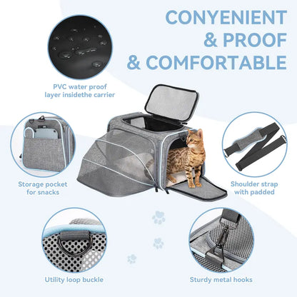 PETSFIT Expandable Detachable Airline-Approved Pet Carrier Backpack, 23.5" L x 16" W x 9" H - Durable Oxford Fabric with Scratch-Resistant Mesh for Kittens, Cats, and Dogs, Designed to Fit Under Airplane Seats