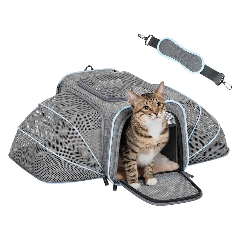 PETSFIT Expandable Detachable Airline-Approved Pet Carrier Backpack, 23.5" L x 16" W x 9" H - Durable Oxford Fabric with Scratch-Resistant Mesh for Kittens, Cats, and Dogs, Designed to Fit Under Airplane Seats
