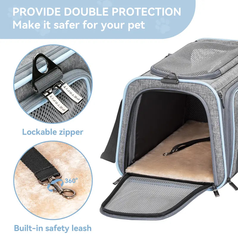 PETSFIT Expandable Detachable Airline-Approved Pet Carrier Backpack, 23.5" L x 16" W x 9" H - Durable Oxford Fabric with Scratch-Resistant Mesh for Kittens, Cats, and Dogs, Designed to Fit Under Airplane Seats