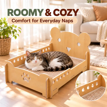 Indoor Sisal Cat Bed: Durable Wooden Cat Sofa with Integrated Natural Sisal Scratching Surface, Comfortable Pet Furniture