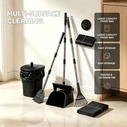 Professional Heavy-Duty Stainless Steel Dog Pooper Scooper Kit - 40" Portable Cleaning Set with Bin, Rake, Spade, 20 Waste Bags, Hook, and Metal Tool for Medium and Large Dogs