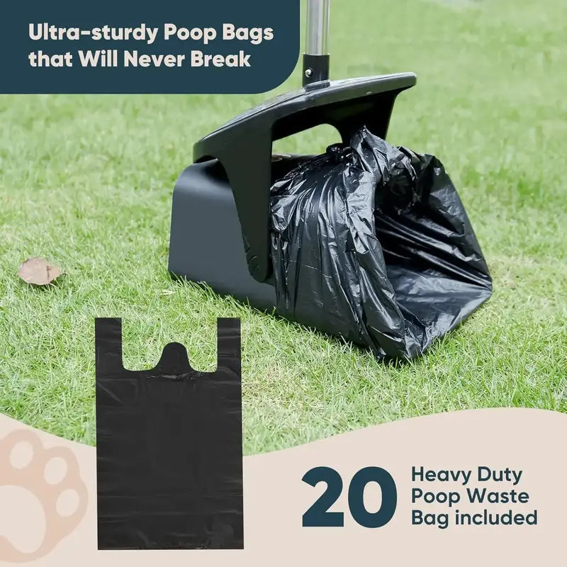Professional Heavy-Duty Stainless Steel Dog Pooper Scooper Kit - 40" Portable Cleaning Set with Bin, Rake, Spade, 20 Waste Bags, Hook, and Metal Tool for Medium and Large Dogs