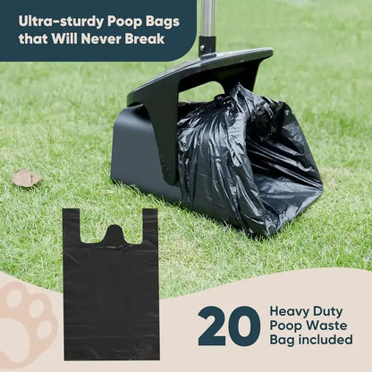 Professional Heavy-Duty Stainless Steel Dog Pooper Scooper Kit - 40" Portable Cleaning Set with Bin, Rake, Spade, 20 Waste Bags, Hook, and Metal Tool for Medium and Large Dogs