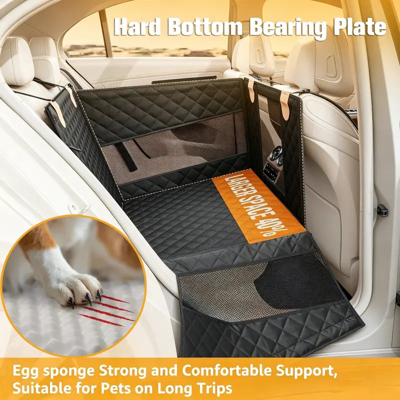 Premium Large Dog Car Seat with Triple Mesh Windows - Waterproof, Stable, Ventilated Quilted Pet Back Seat Extender with Rigid Base, Ideal Protection Cover for Vehicles
