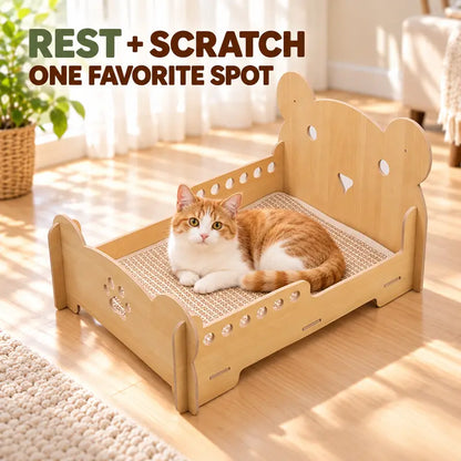 Indoor Sisal Cat Bed: Durable Wooden Cat Sofa with Integrated Natural Sisal Scratching Surface, Comfortable Pet Furniture