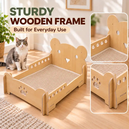 Indoor Sisal Cat Bed: Durable Wooden Cat Sofa with Integrated Natural Sisal Scratching Surface, Comfortable Pet Furniture