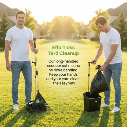 Professional Heavy-Duty Stainless Steel Dog Pooper Scooper Kit - 40" Portable Cleaning Set with Bin, Rake, Spade, 20 Waste Bags, Hook, and Metal Tool for Medium and Large Dogs