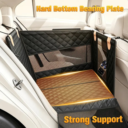 Premium Large Dog Car Seat with Triple Mesh Windows - Waterproof, Stable, Ventilated Quilted Pet Back Seat Extender with Rigid Base, Ideal Protection Cover for Vehicles