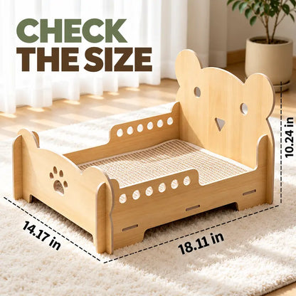 Indoor Sisal Cat Bed: Durable Wooden Cat Sofa with Integrated Natural Sisal Scratching Surface, Comfortable Pet Furniture