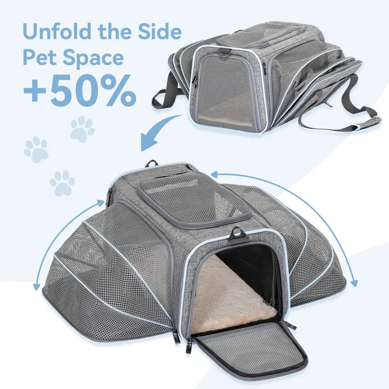 PETSFIT Expandable Detachable Airline-Approved Pet Carrier Backpack, 23.5" L x 16" W x 9" H - Durable Oxford Fabric with Scratch-Resistant Mesh for Kittens, Cats, and Dogs, Designed to Fit Under Airplane Seats